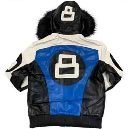 8 Ball White Black and Blue Leather Jacket Mens