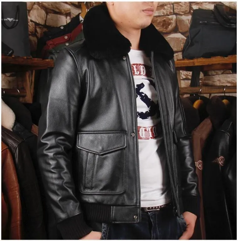 A2 USAF Pilot Leather Flight Jacket with Faux Fur Collar