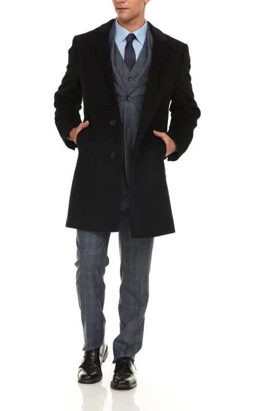 Adam Baker Men's 38” Length Luxury Wool-Cashmere Single Breasted Overcoat