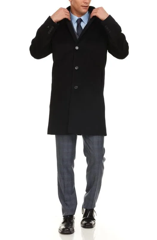 Adam Baker Men's 38” Length Luxury Wool-Cashmere Single Breasted Overcoat