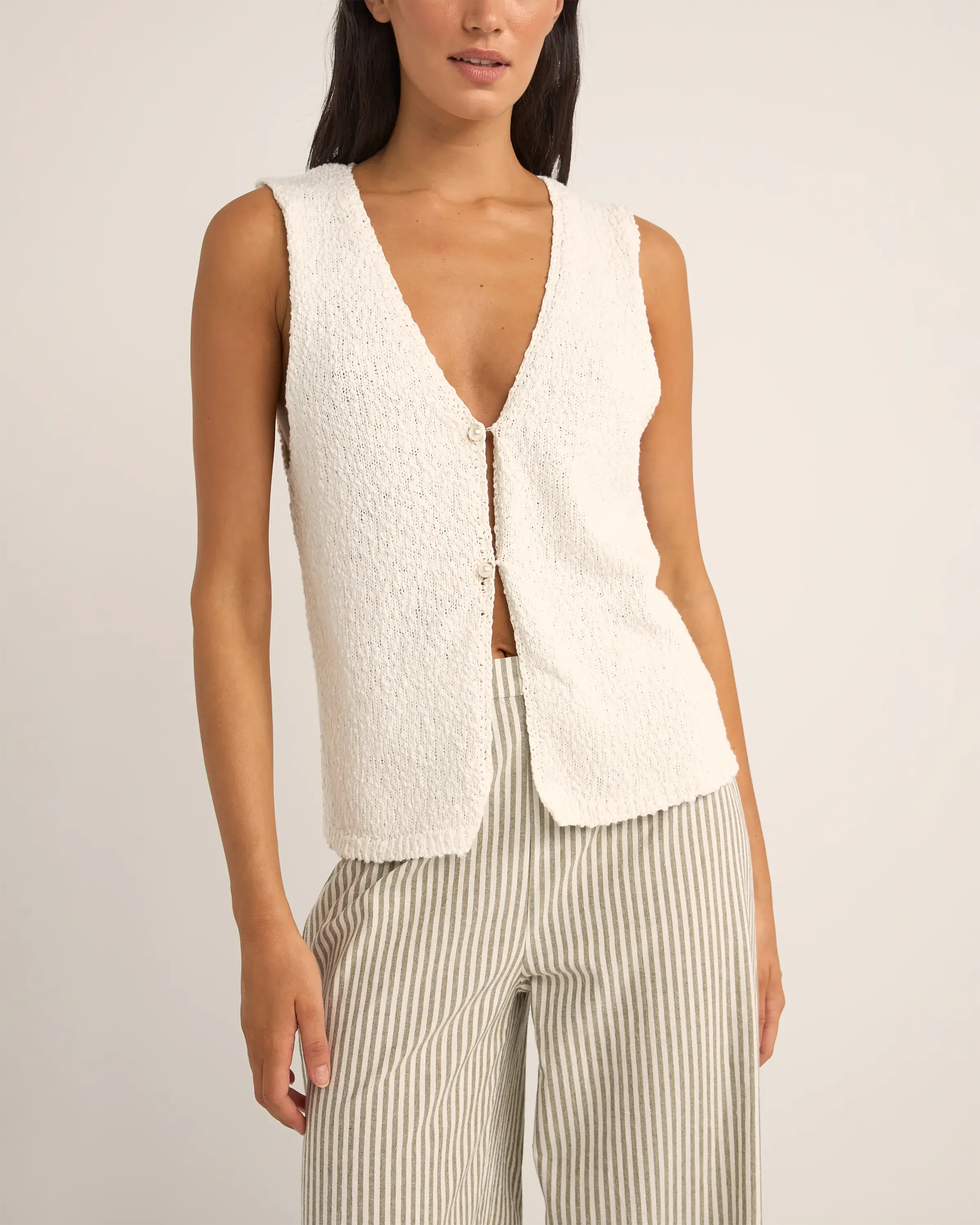 Adele Longline Knit Vest in White