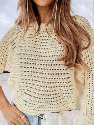 Apricot Open Knit Crochet Sleeve Pullover Sweater