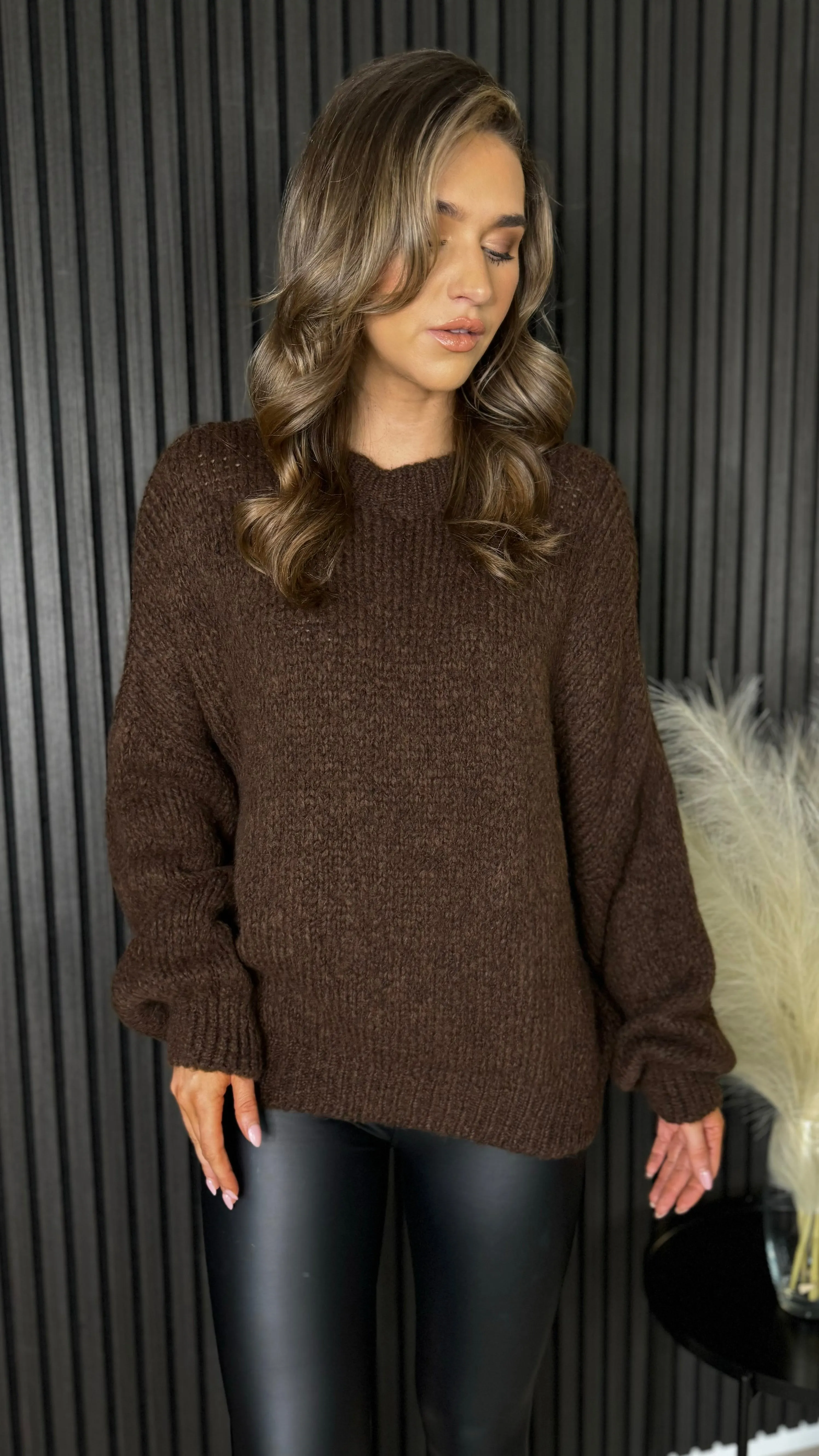 Aston Chocolate Brown Chunky Knit Jumper