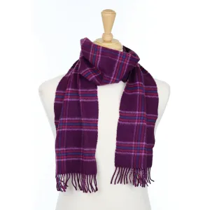 Aubergine Purple Check Fringed Cashmere Woven Scottish Scarf