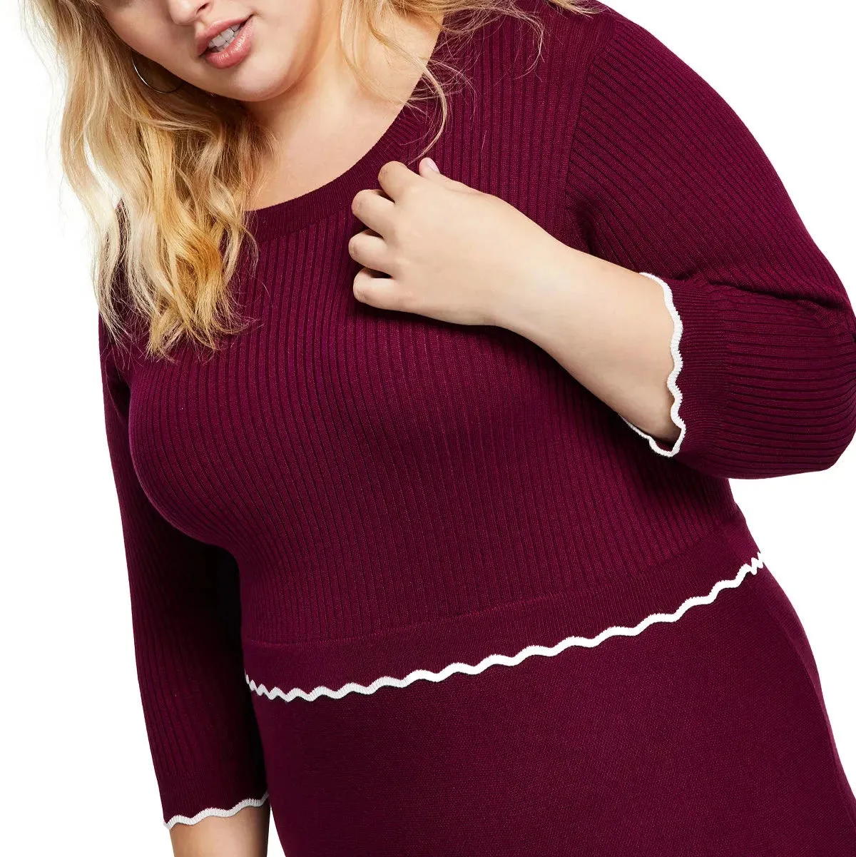 BCX Trendy Plus Size Contrast Trim Sweater Dress