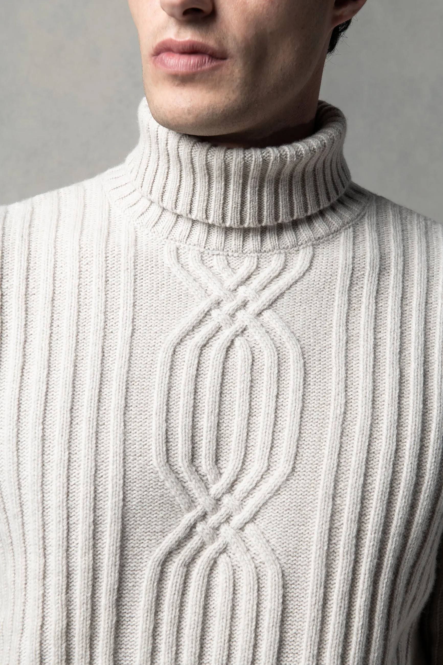 Beige jacquard patterned wool & cashmere turtleneck – Made in Italy