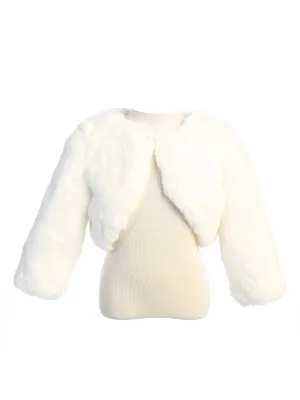 Big Girls Ivory Stylish Faux Fur Bolero Jacket 8-14