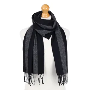 Black and Grey Striped Fringed Cashmere Woven Scarf