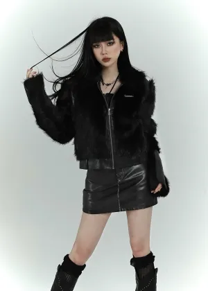 Black Faux Fur Bomber Jacket