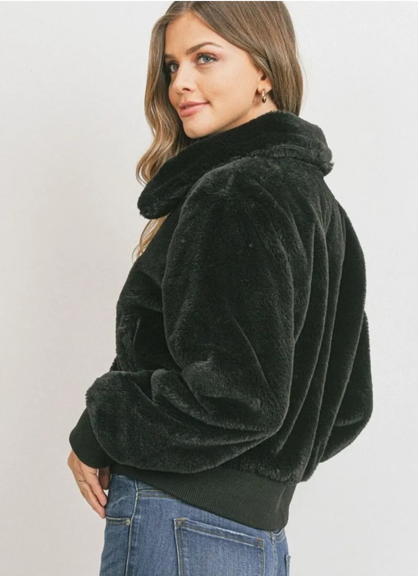 Black Fur Zip Up Jacket