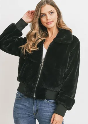 Black Fur Zip Up Jacket