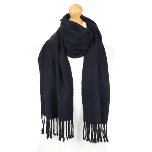 Black Herringbone Fringed Cashmere Woven Scarf