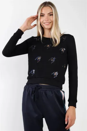 Black Hole & Sequins Knit  Pullover Sweater /3-2-1