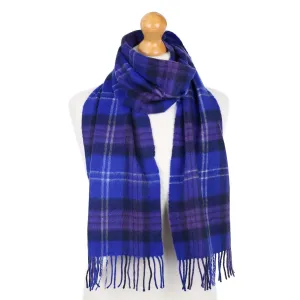 Blue and Purple Checked Fringed Cashmere Woven Scarf