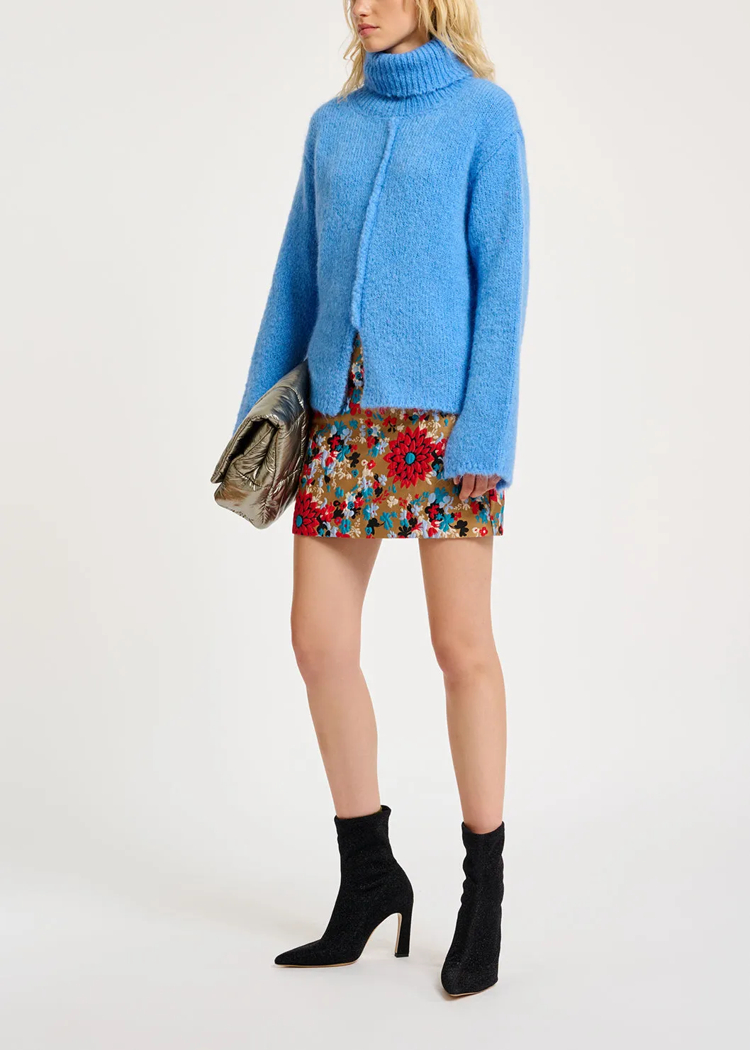 Blue mohair-blend turtleneck sweater