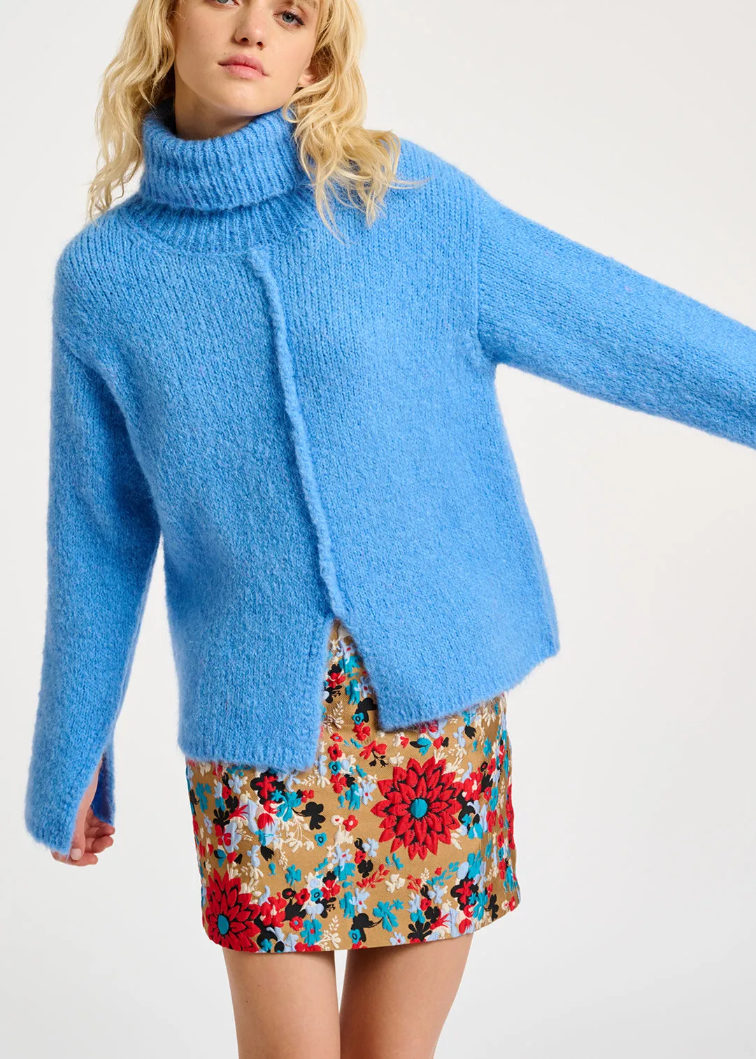 Blue mohair-blend turtleneck sweater