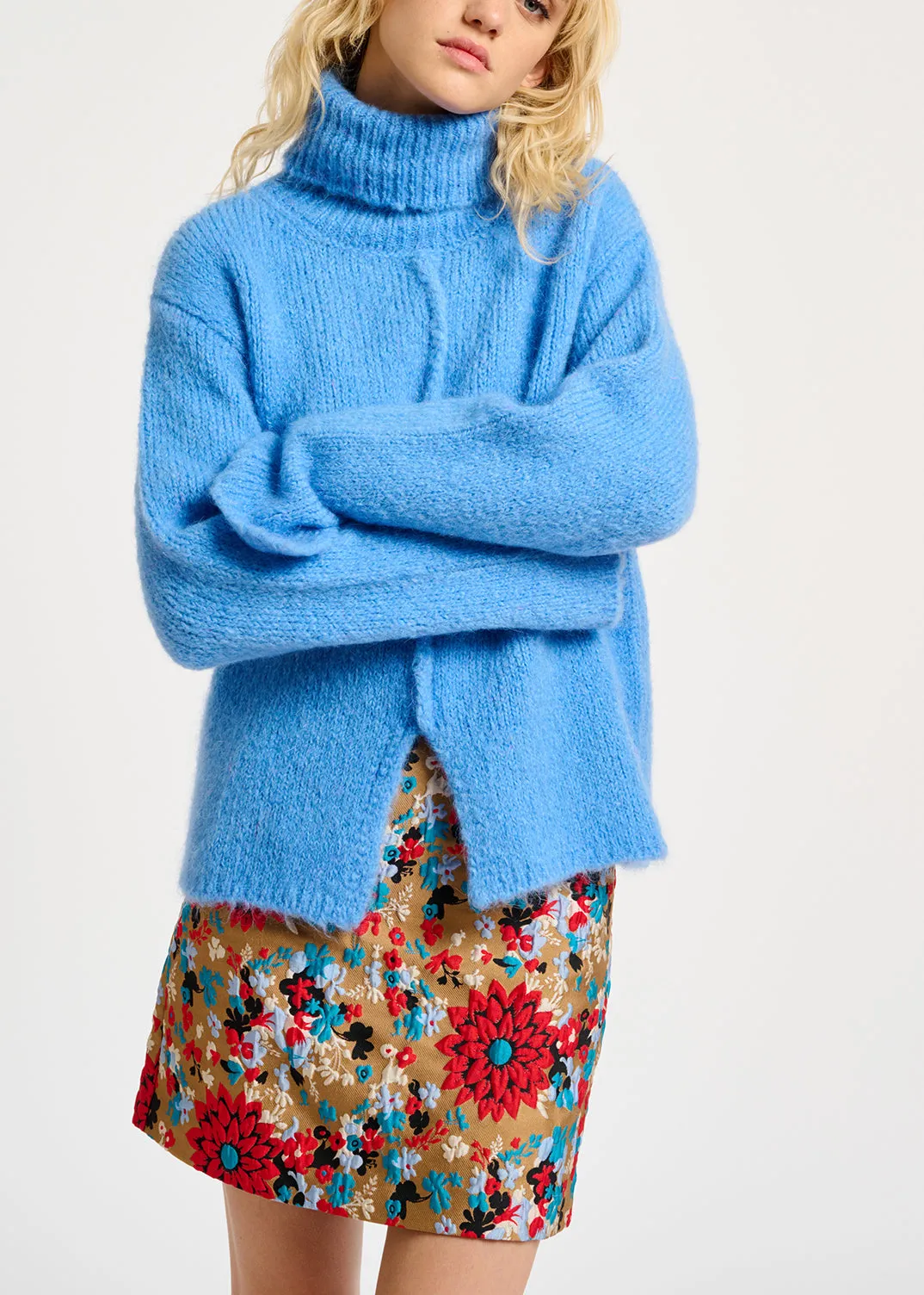 Blue mohair-blend turtleneck sweater