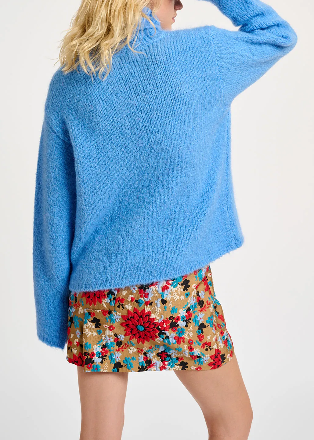 Blue mohair-blend turtleneck sweater