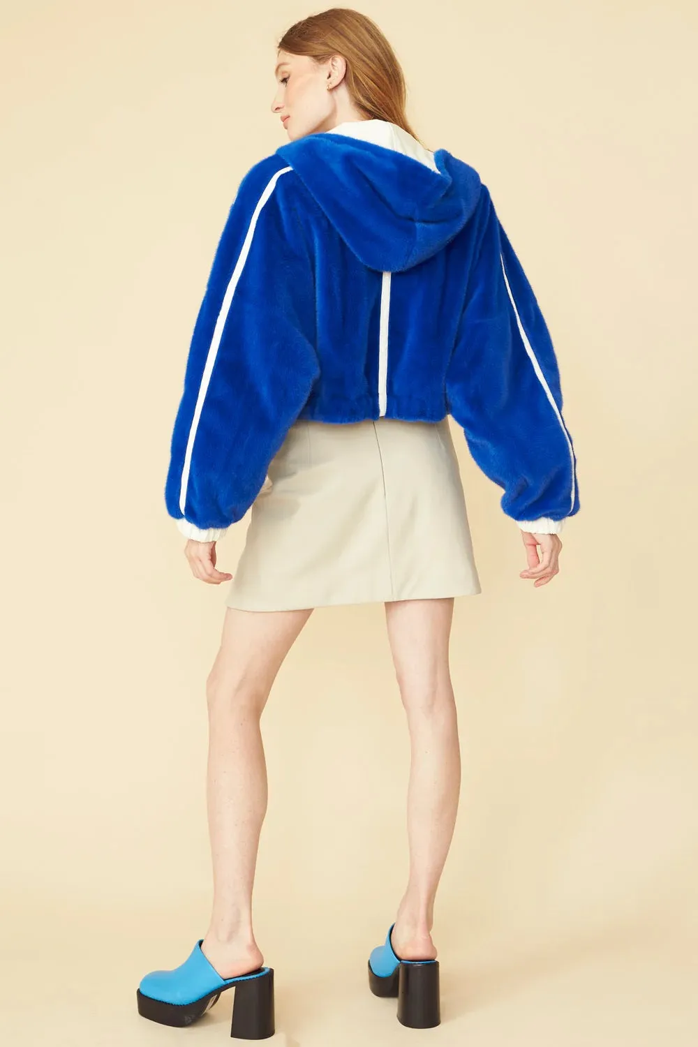 Blue - White Faux Shearling Reversible Hooded Jacket