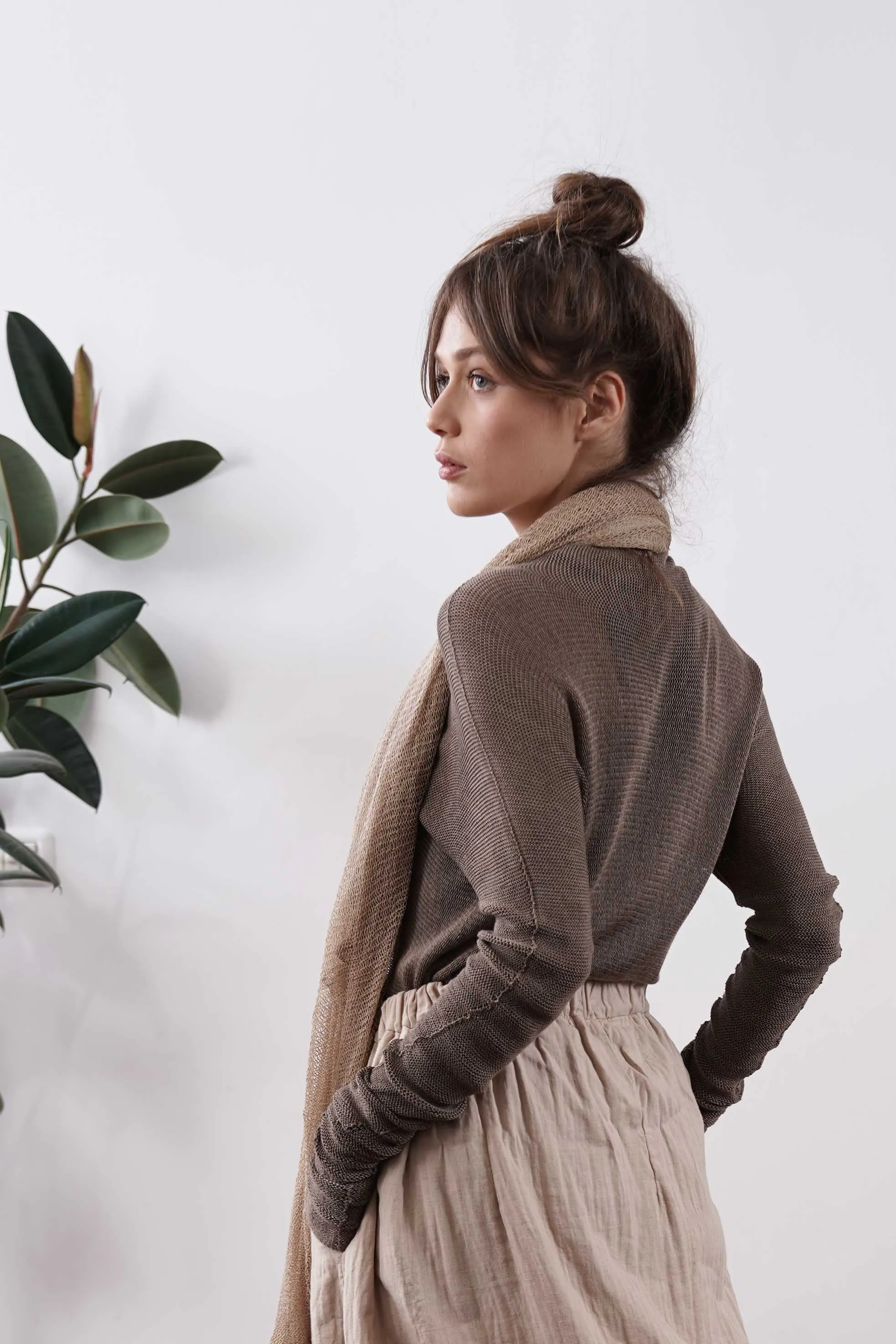 Brown Turtleneck Baraka knitted Bamboo shirt with Long Sleeves