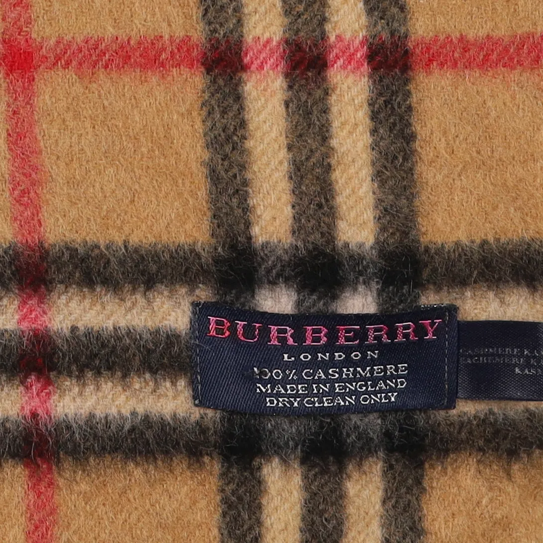 Burberry Camel/Black Fringed Cashmere Woven Scarf