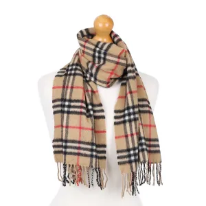 Burberry Camel/Black Fringed Cashmere Woven Scarf