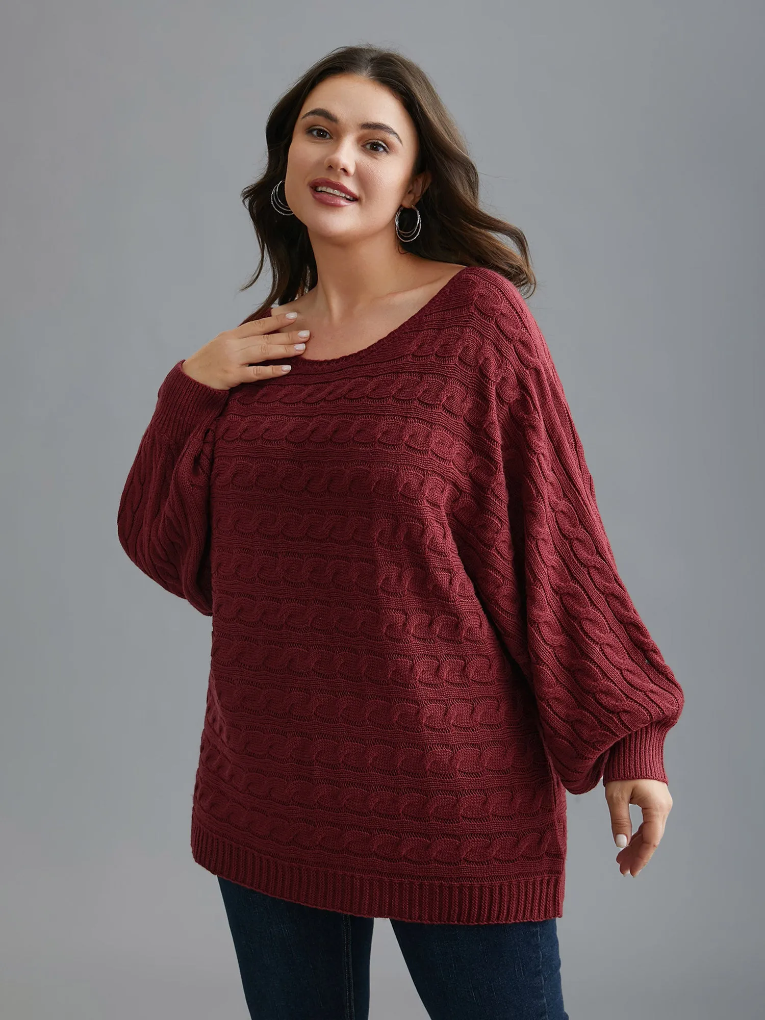 Cable Knit Dolman Sleeve Pullover