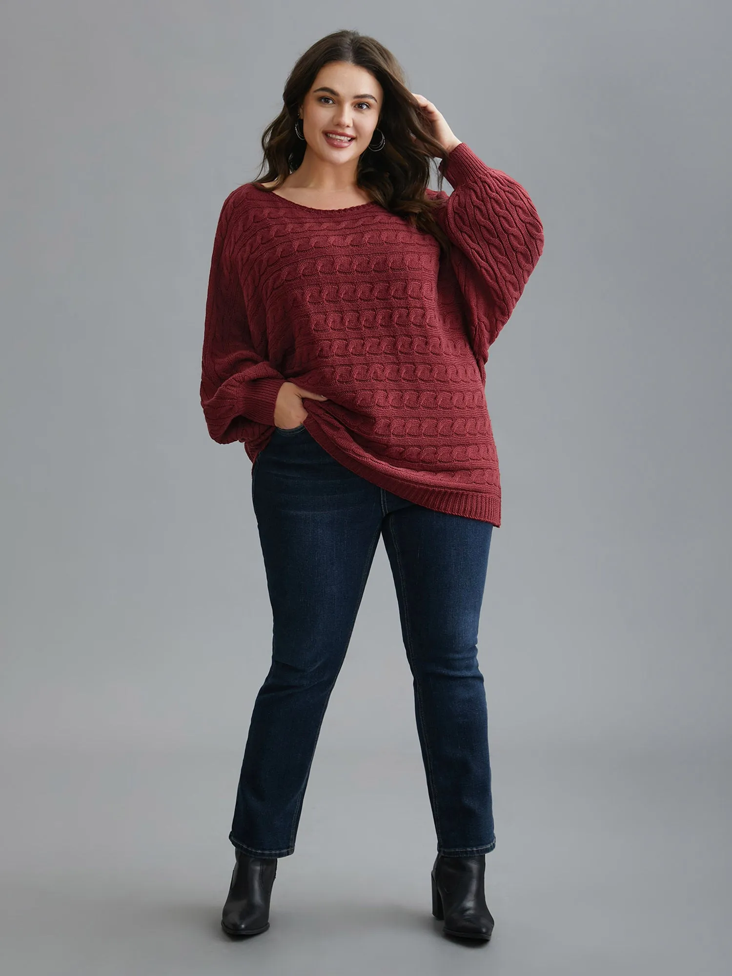 Cable Knit Dolman Sleeve Pullover