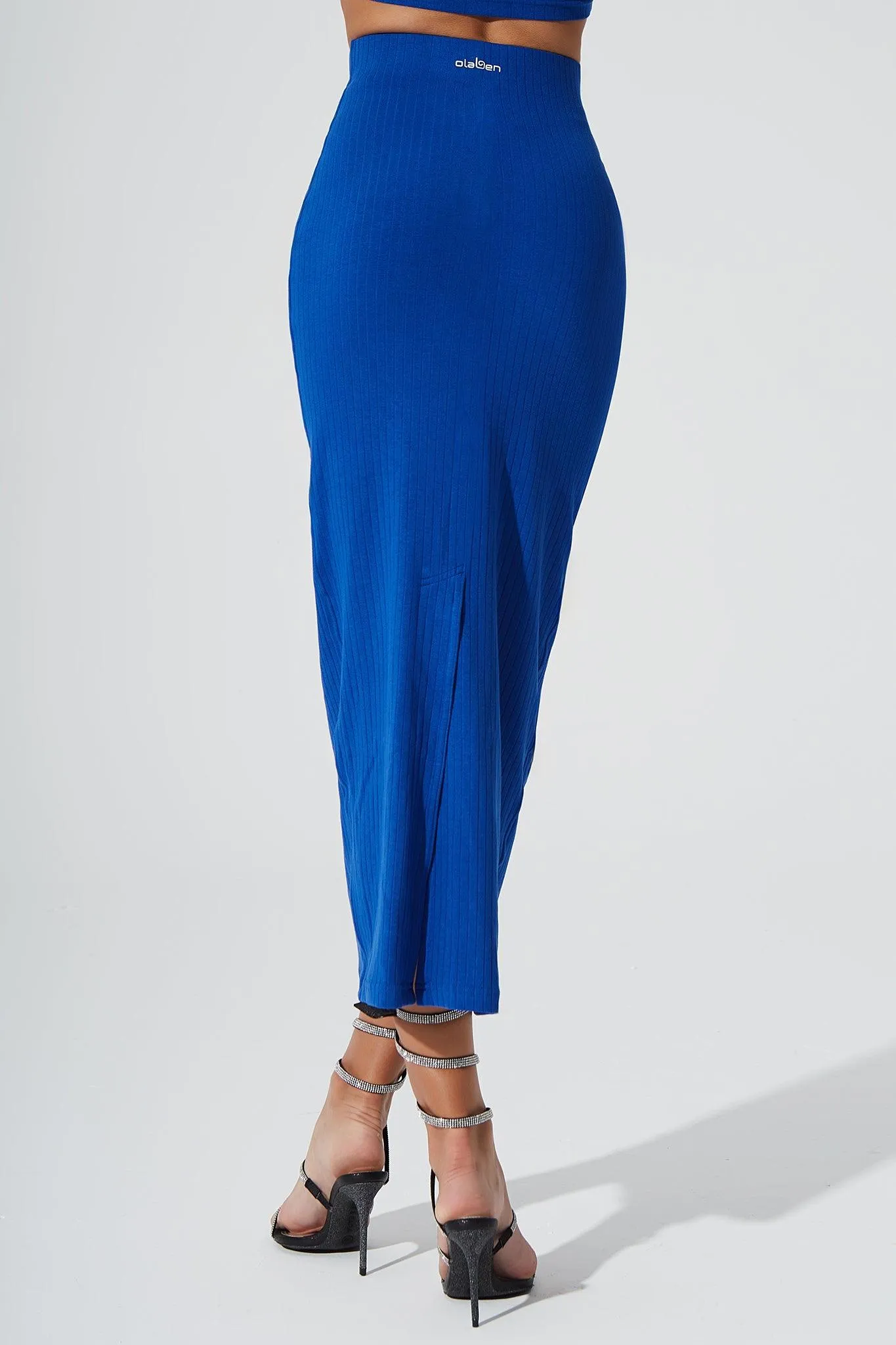 Calista Knitted Slit Skirt - Egyptian Blue