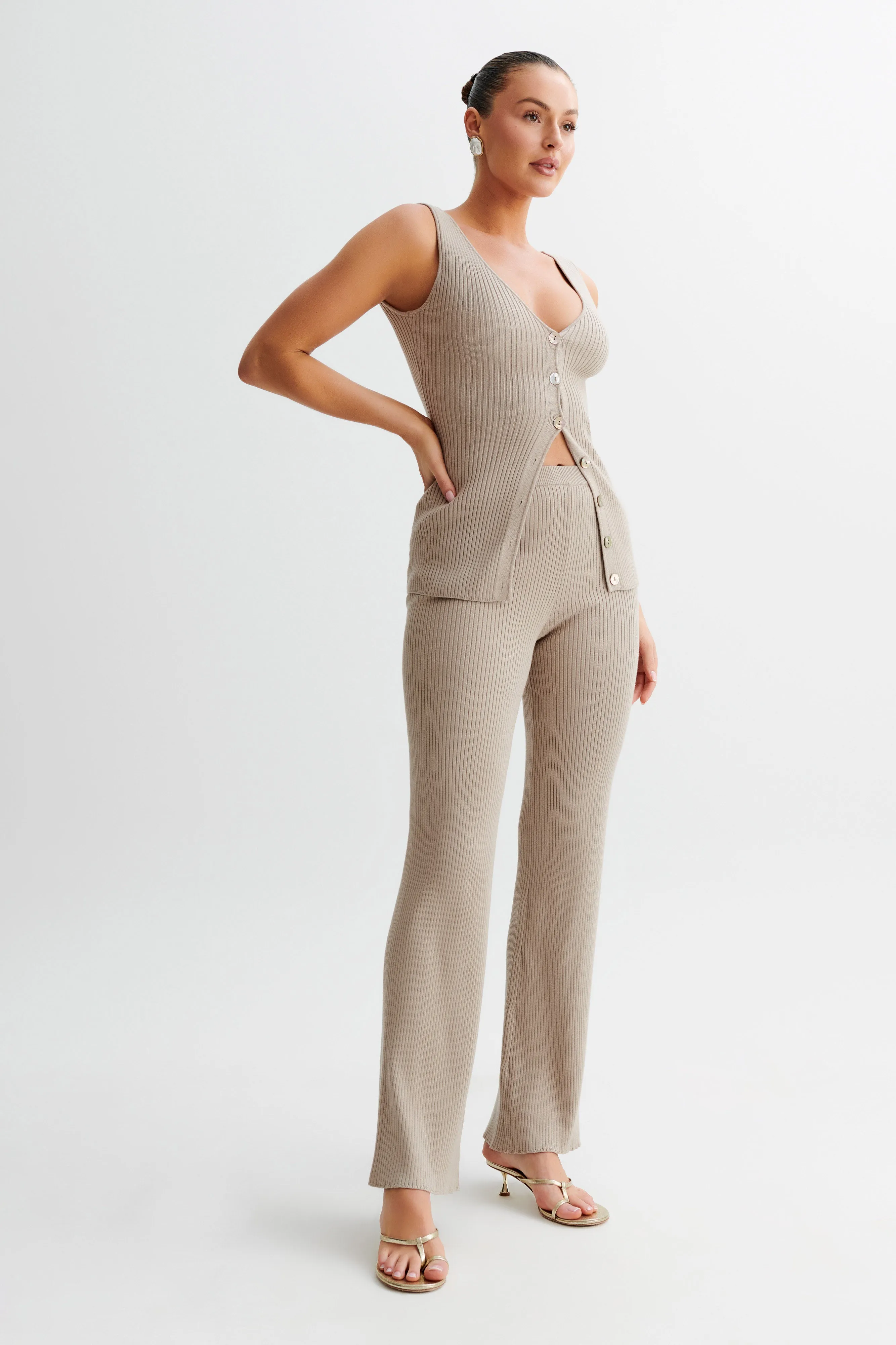 Calypso Knit Longline Vest - Tawny Grey