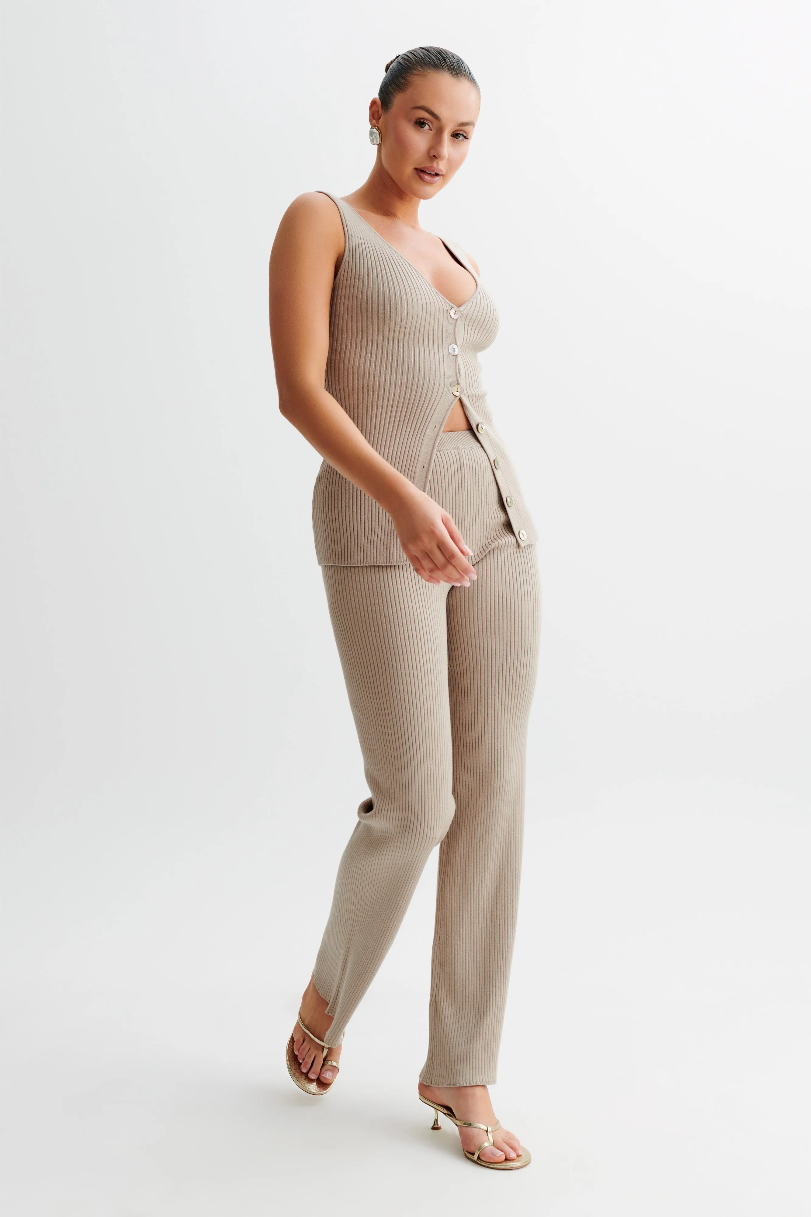 Calypso Knit Longline Vest - Tawny Grey