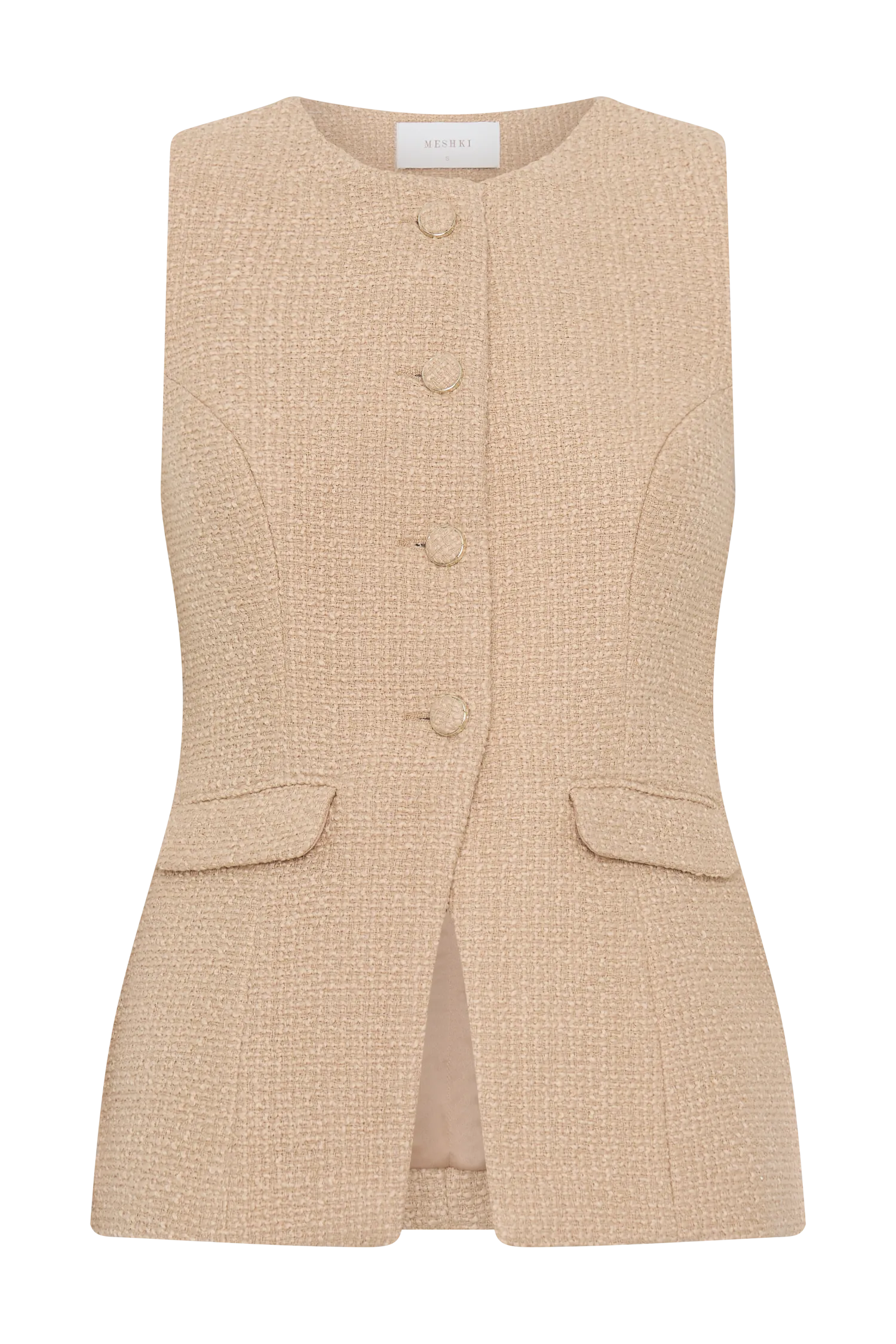 Camilla Boucle Sleeveless Vest - Light Taupe