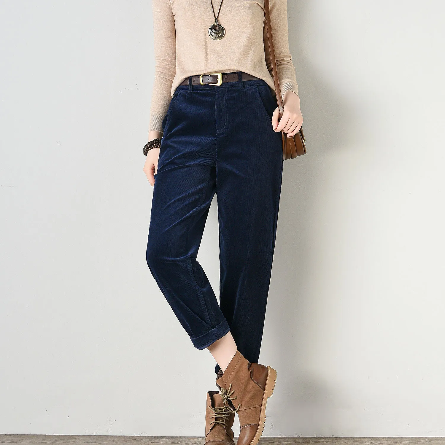 Casual High Waist Relaxed Fit Corduroy Pants C4693