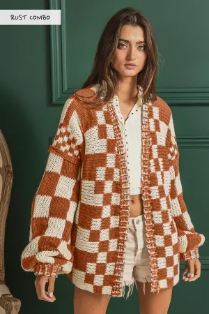 Check Chunky Cardigan (Rust)