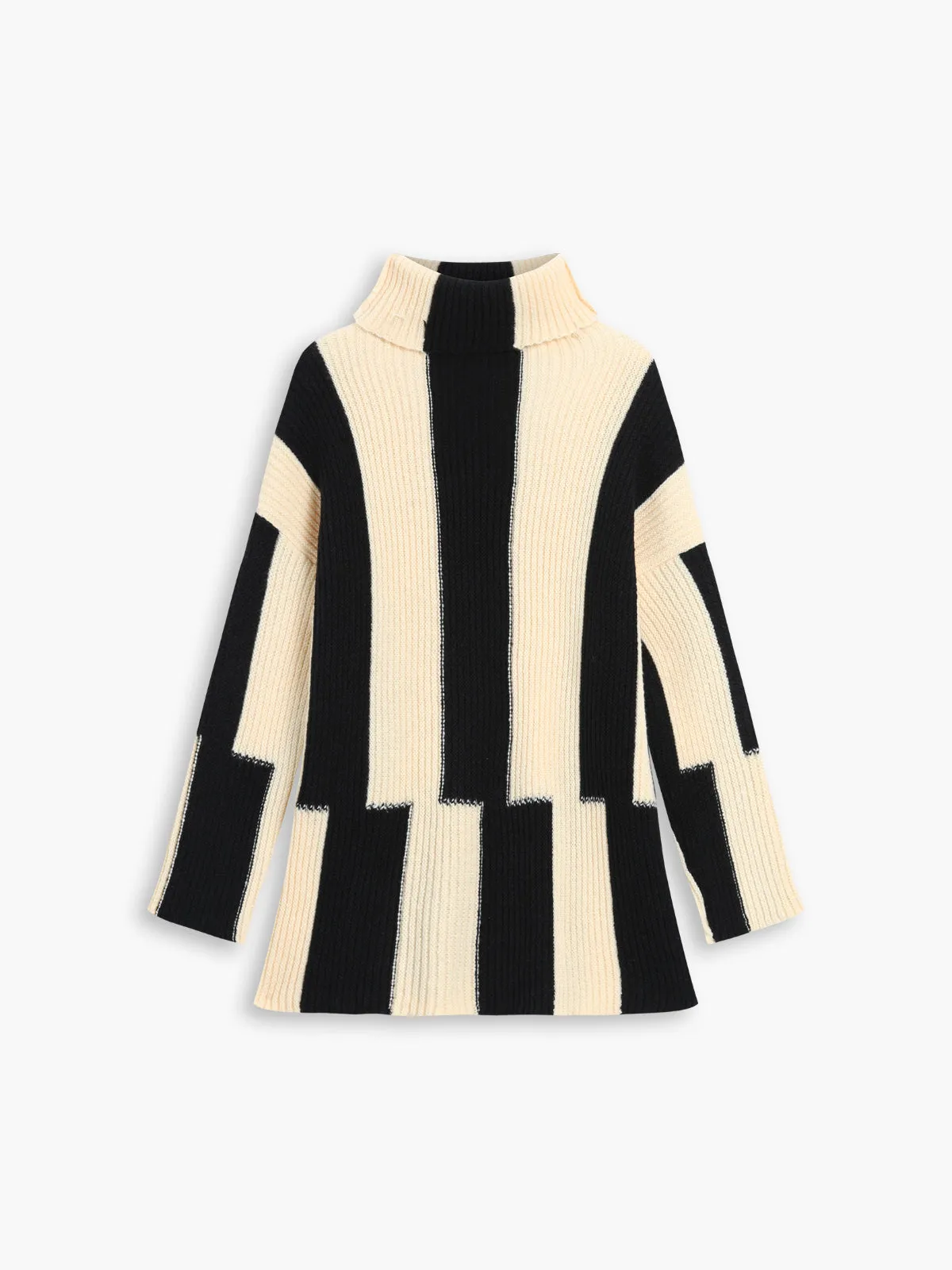 CHICMY- Chunky Knit Stripe Turtleneck Sweater