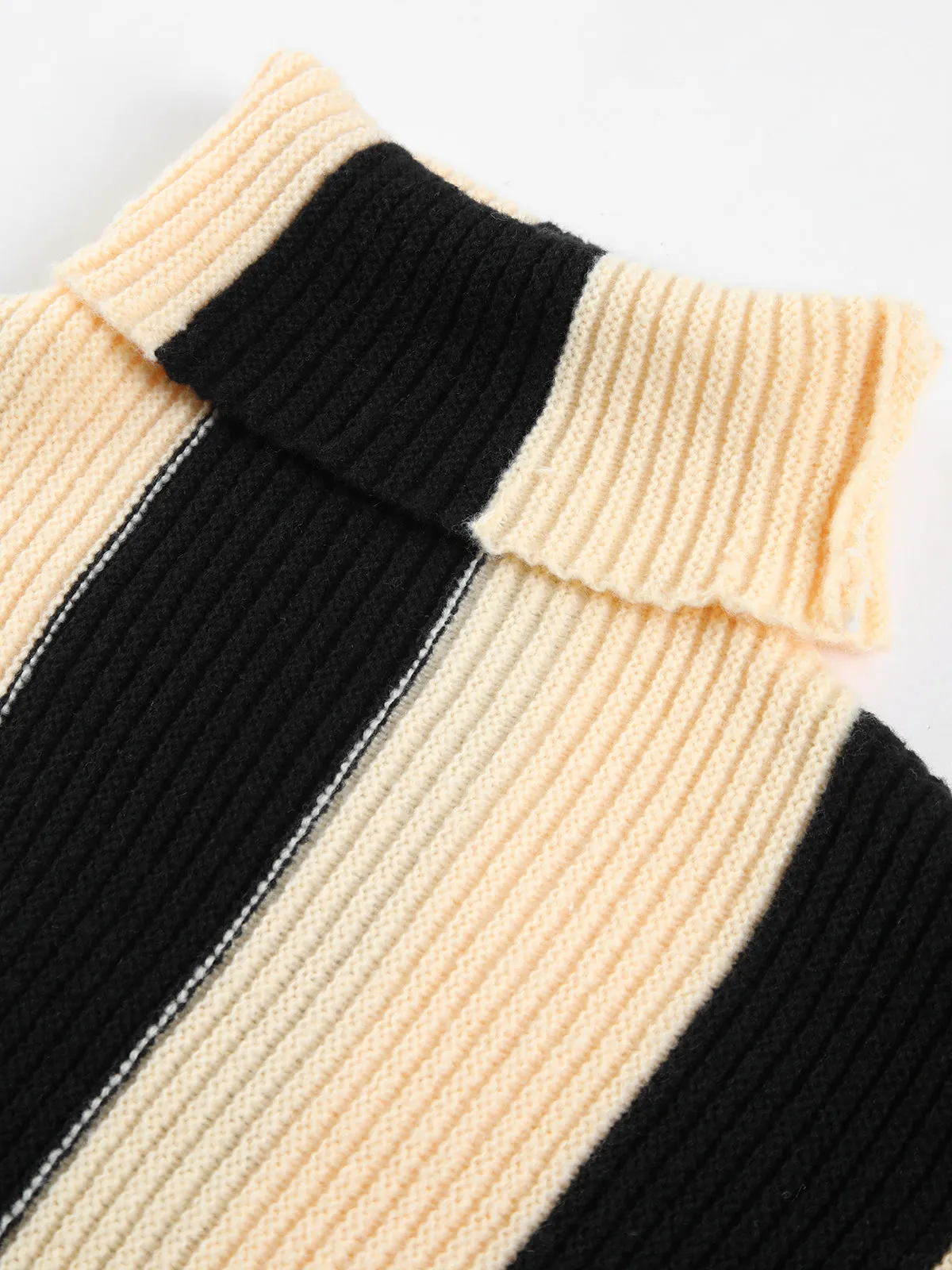 CHICMY- Chunky Knit Stripe Turtleneck Sweater