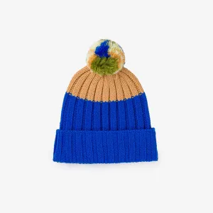 Chunky Colorblock Pom Beanie- Cobalt