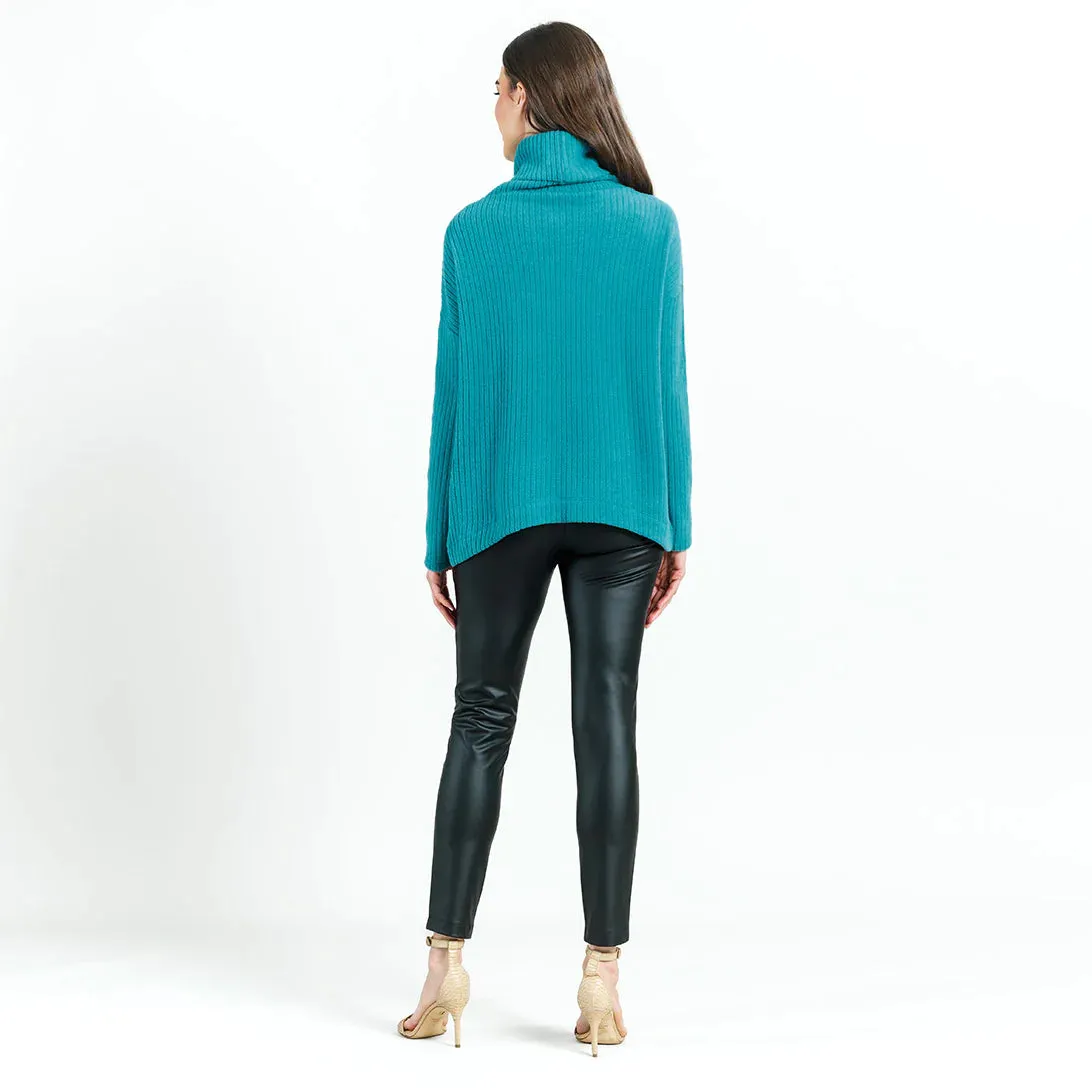 Clara Sunwoo - Ribbed Turtleneck Sweater W/Tipped Hem - Teal Blue