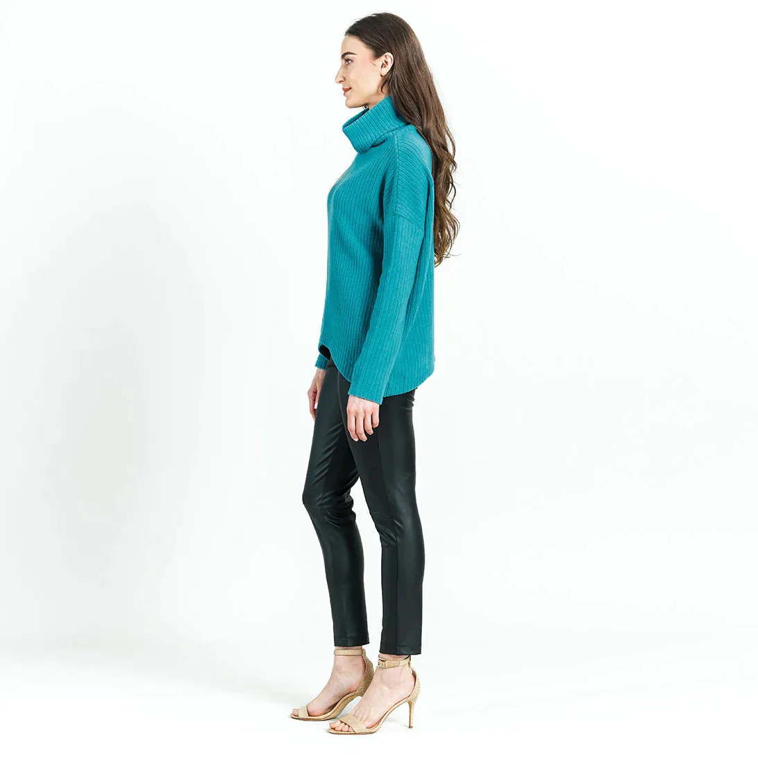 Clara Sunwoo - Ribbed Turtleneck Sweater W/Tipped Hem - Teal Blue