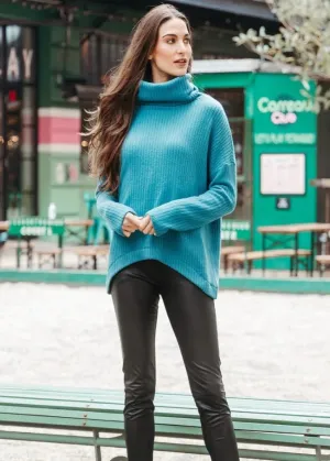 Clara Sunwoo - Ribbed Turtleneck Sweater W/Tipped Hem - Teal Blue