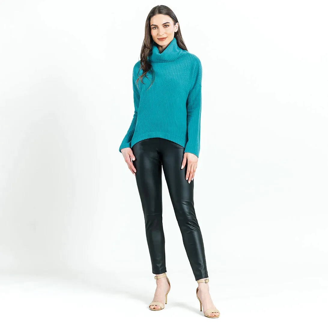 Clara Sunwoo - Ribbed Turtleneck Sweater W/Tipped Hem - Teal Blue