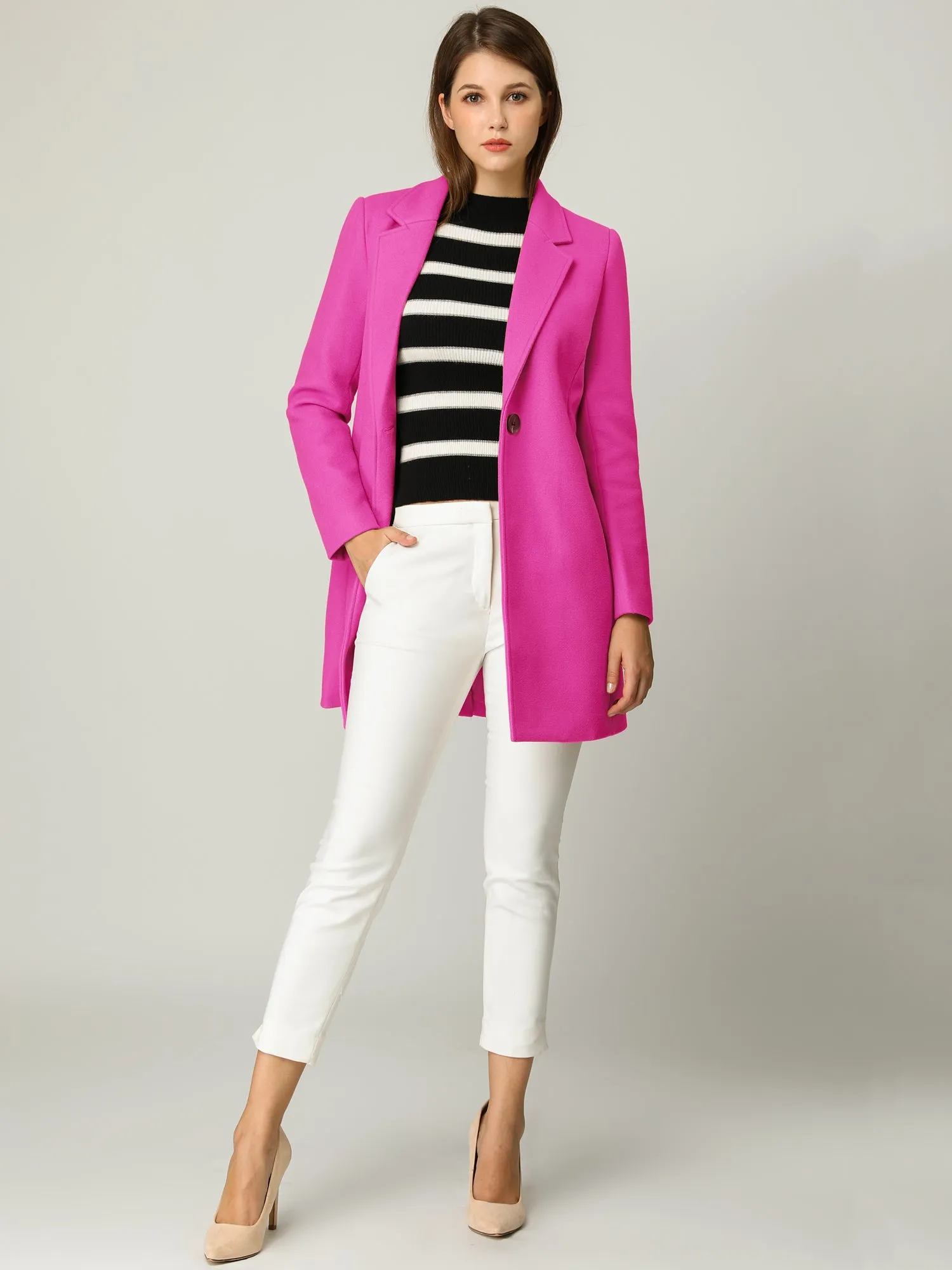 Classic Notched Lapel Long Sleeve Buttoned Coat