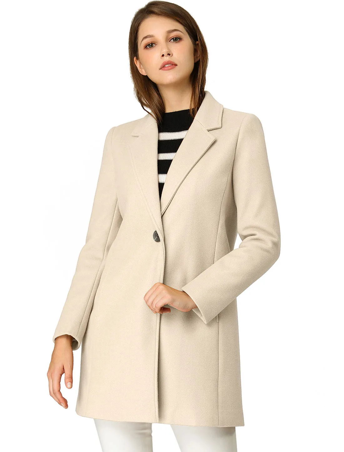 Classic Notched Lapel Long Sleeve Buttoned Coat