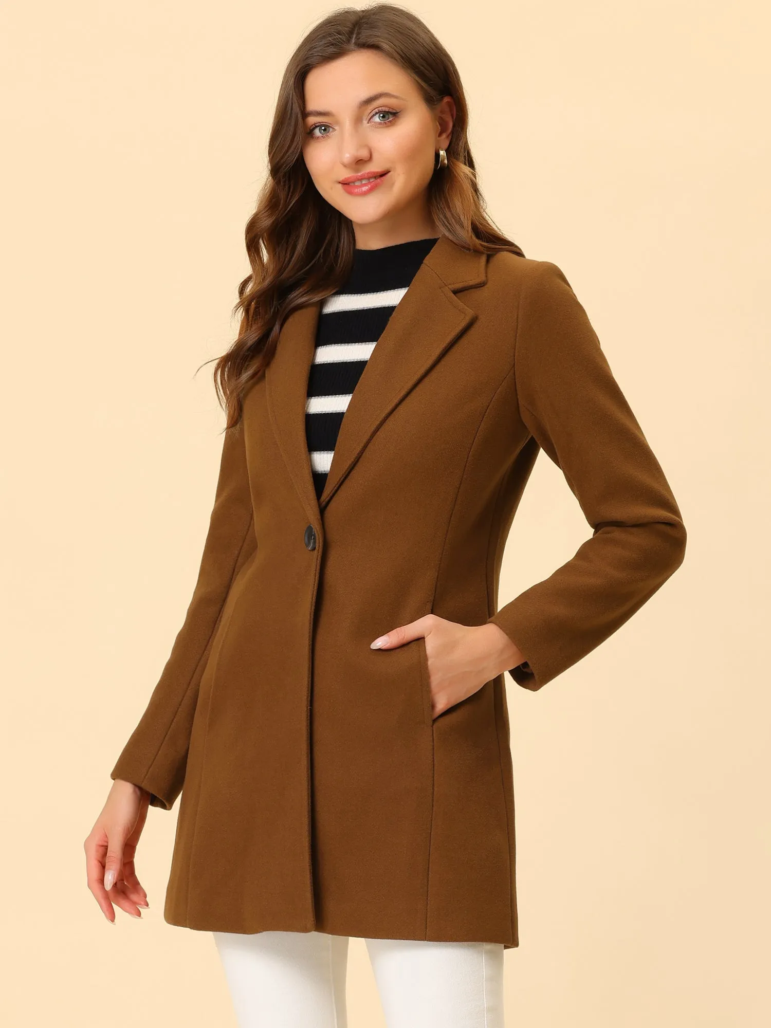 Classic Notched Lapel Long Sleeve Buttoned Coat