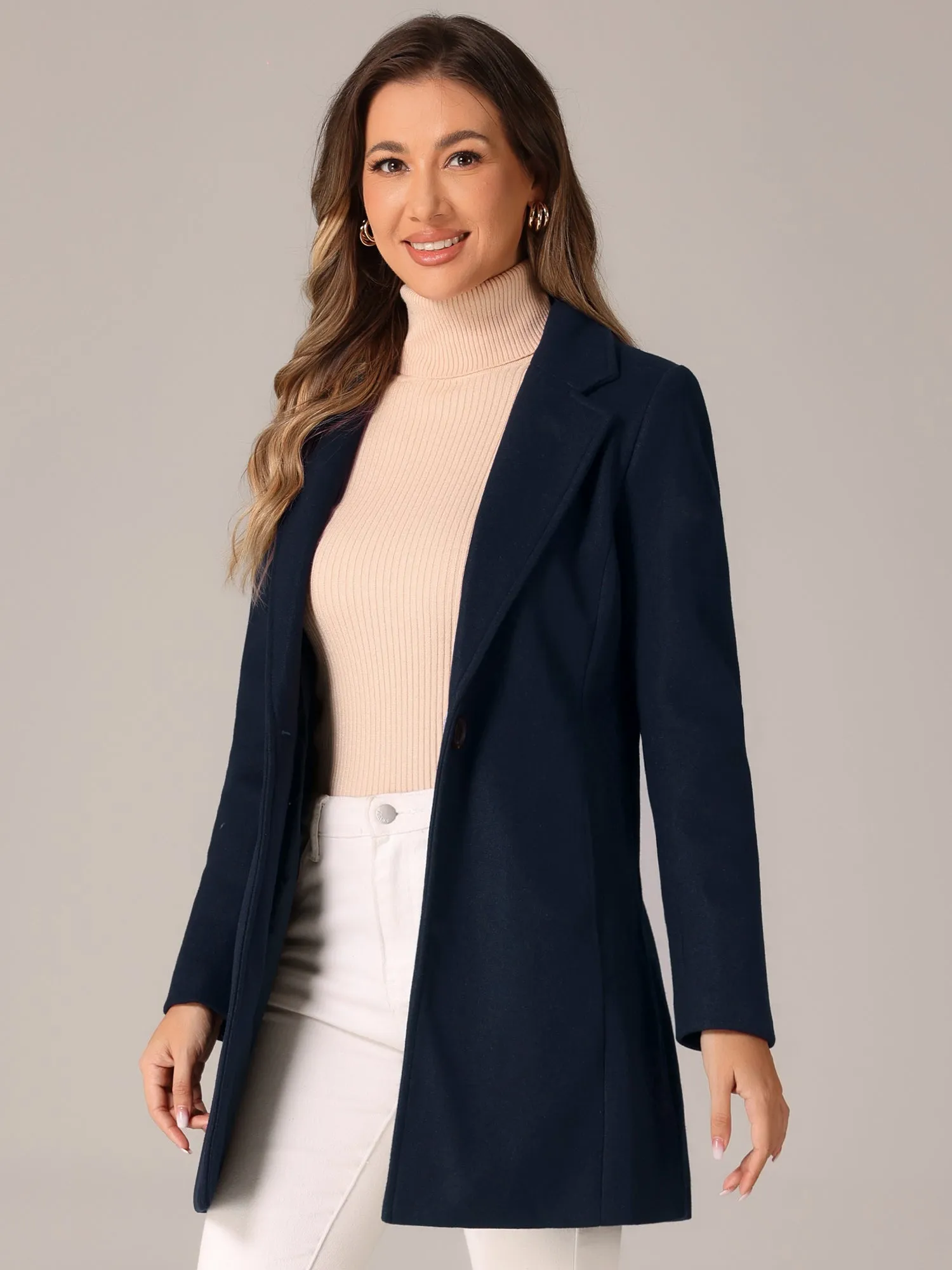 Classic Notched Lapel Long Sleeve Buttoned Coat