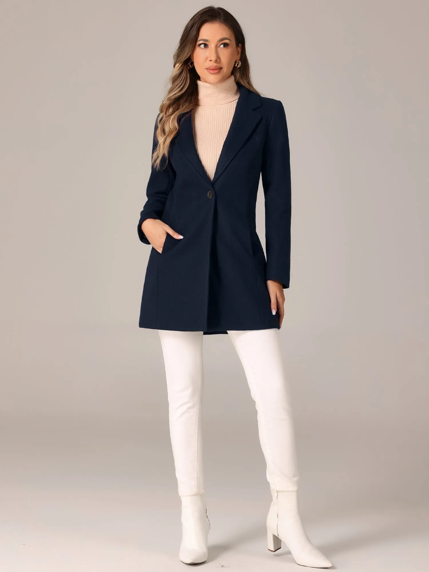 Classic Notched Lapel Long Sleeve Buttoned Coat