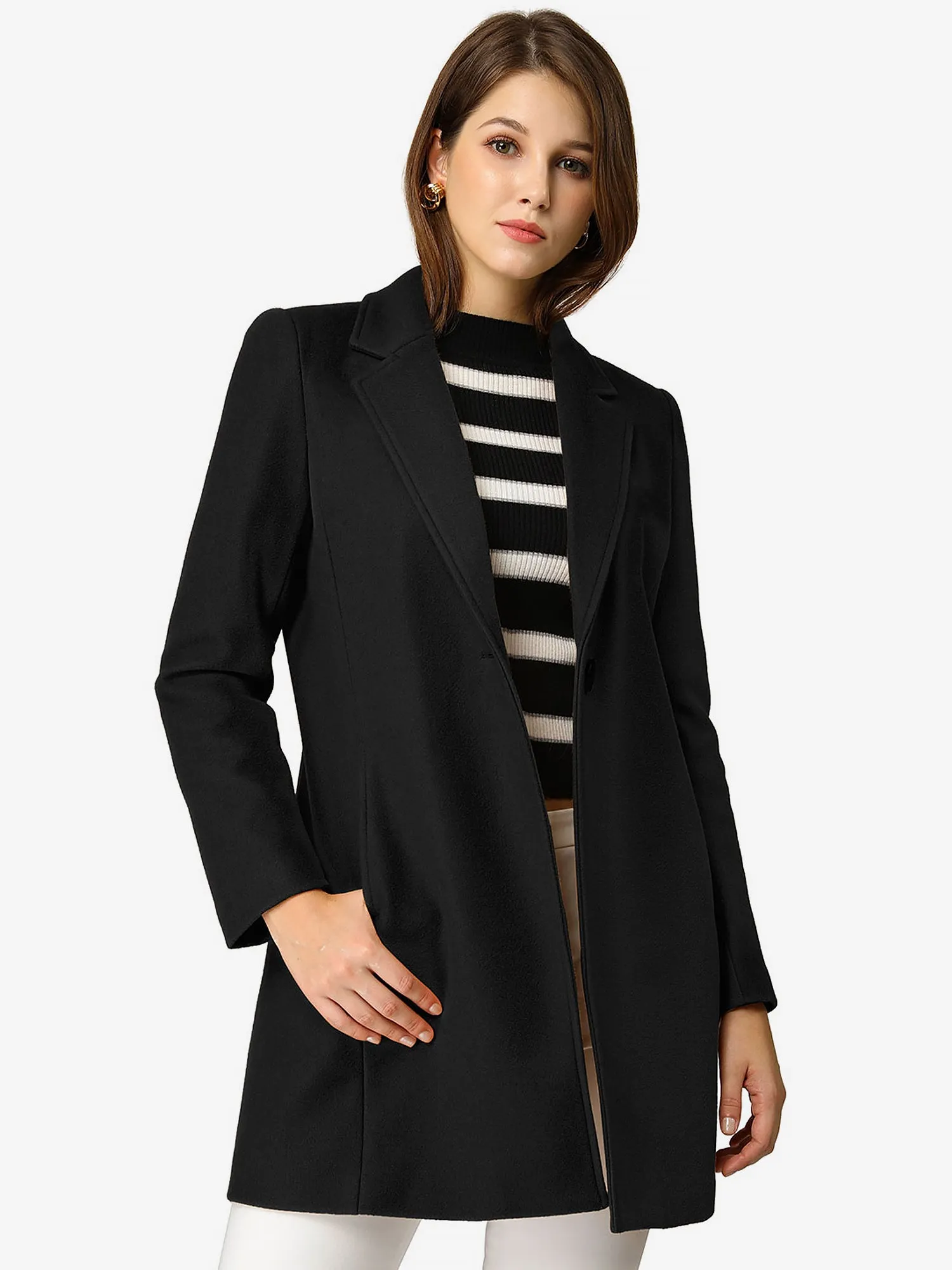 Classic Notched Lapel Long Sleeve Buttoned Coat