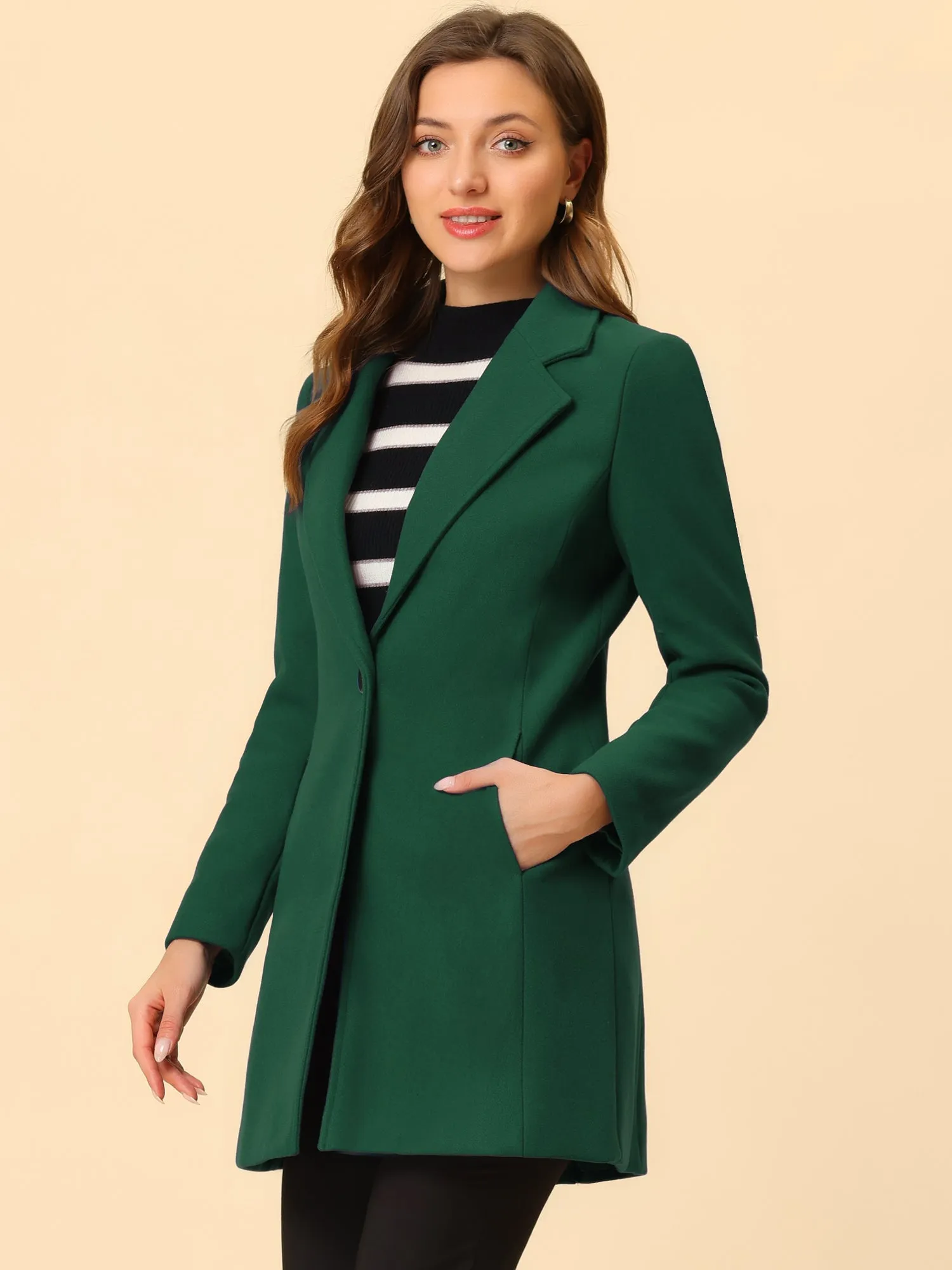 Classic Notched Lapel Long Sleeve Buttoned Coat