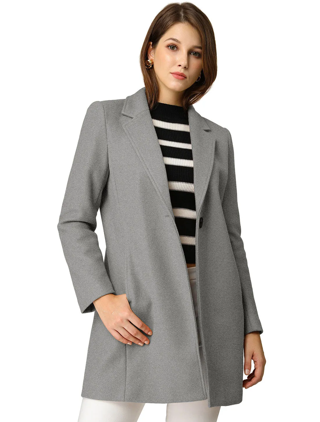 Classic Notched Lapel Long Sleeve Buttoned Coat