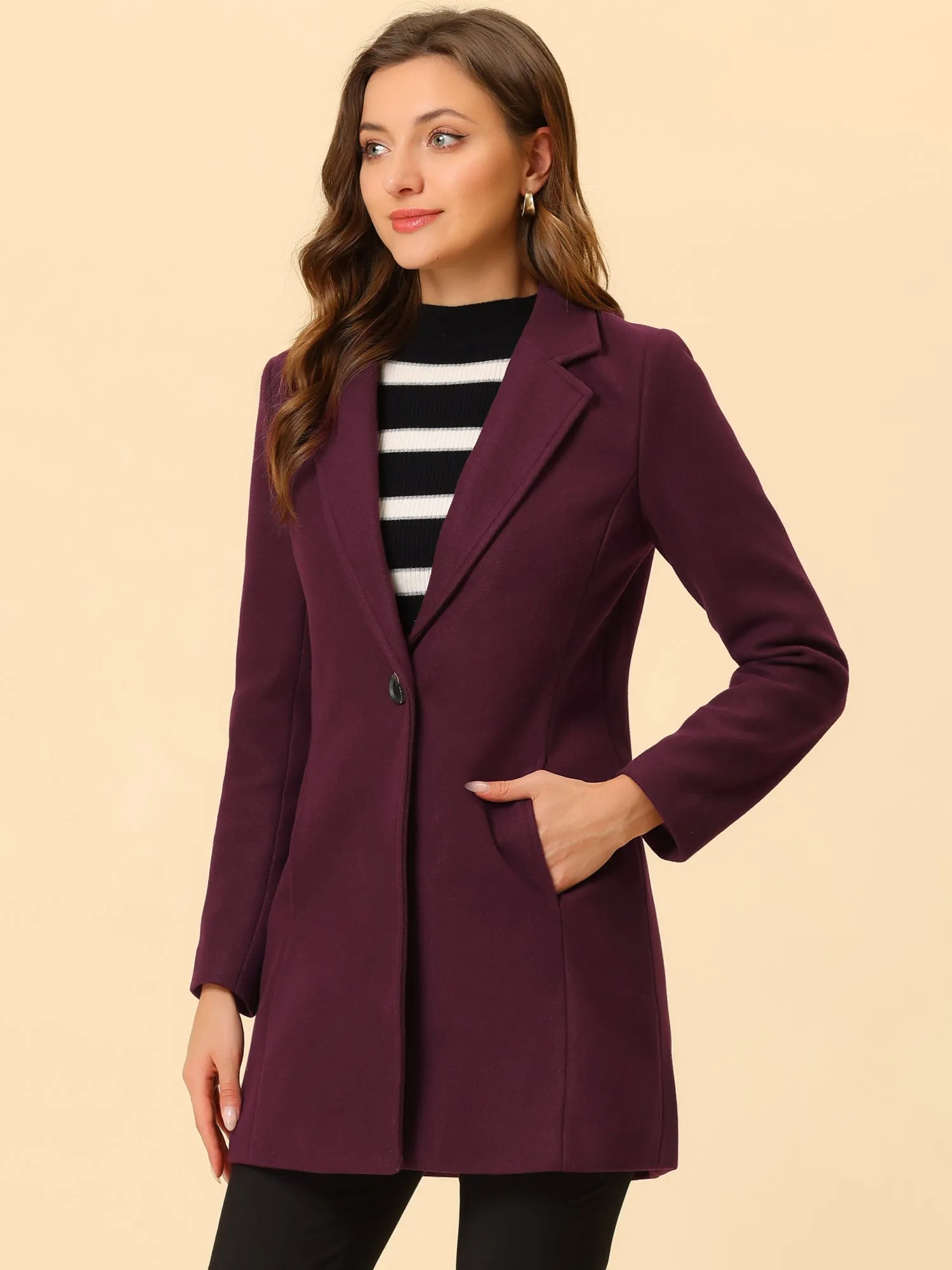 Classic Notched Lapel Long Sleeve Buttoned Coat